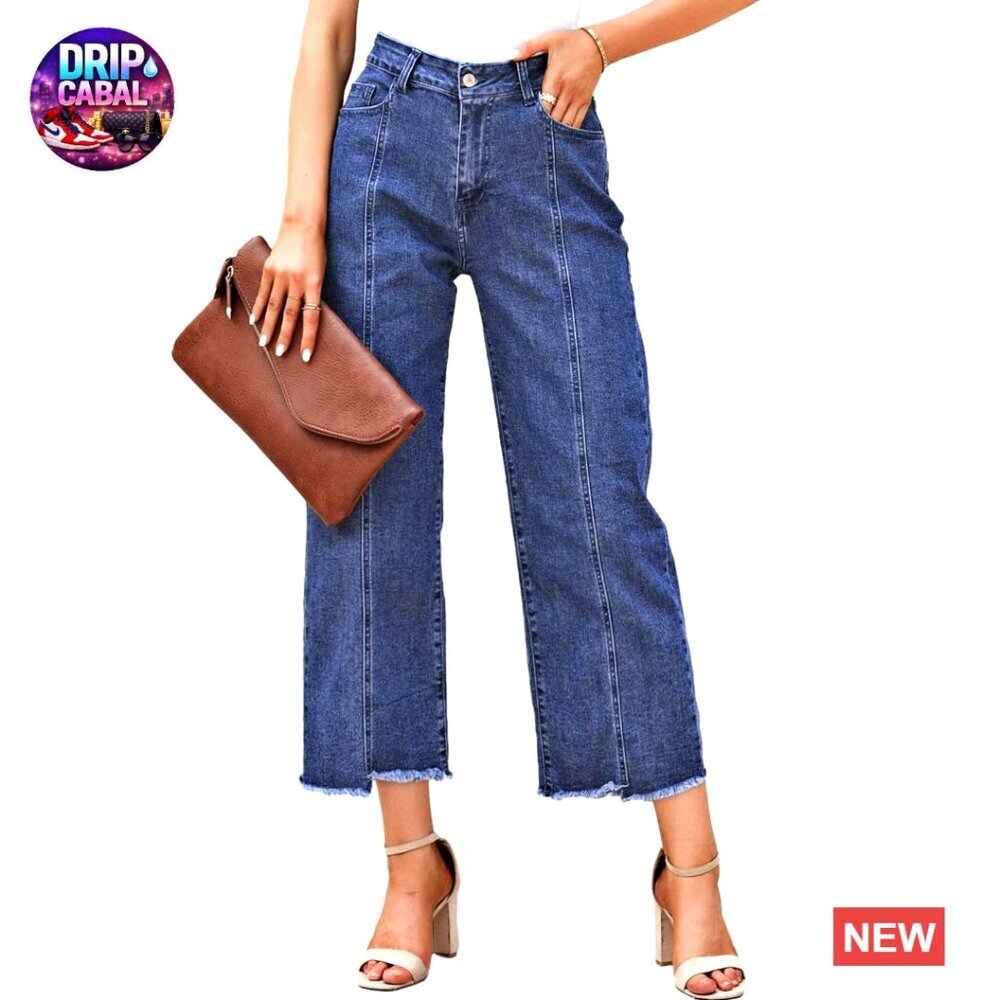 High Waisted Wide Leg Cropped Jeans Straight Leg Loose Fit Denim Pants